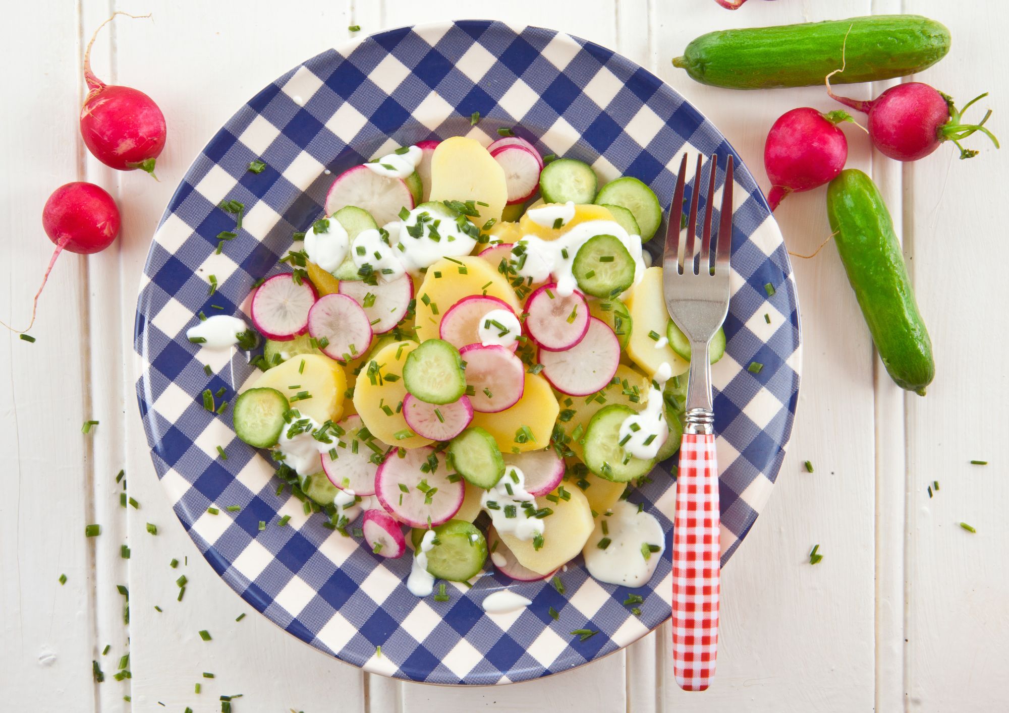 Radish, cucumber and Colomba potato salad