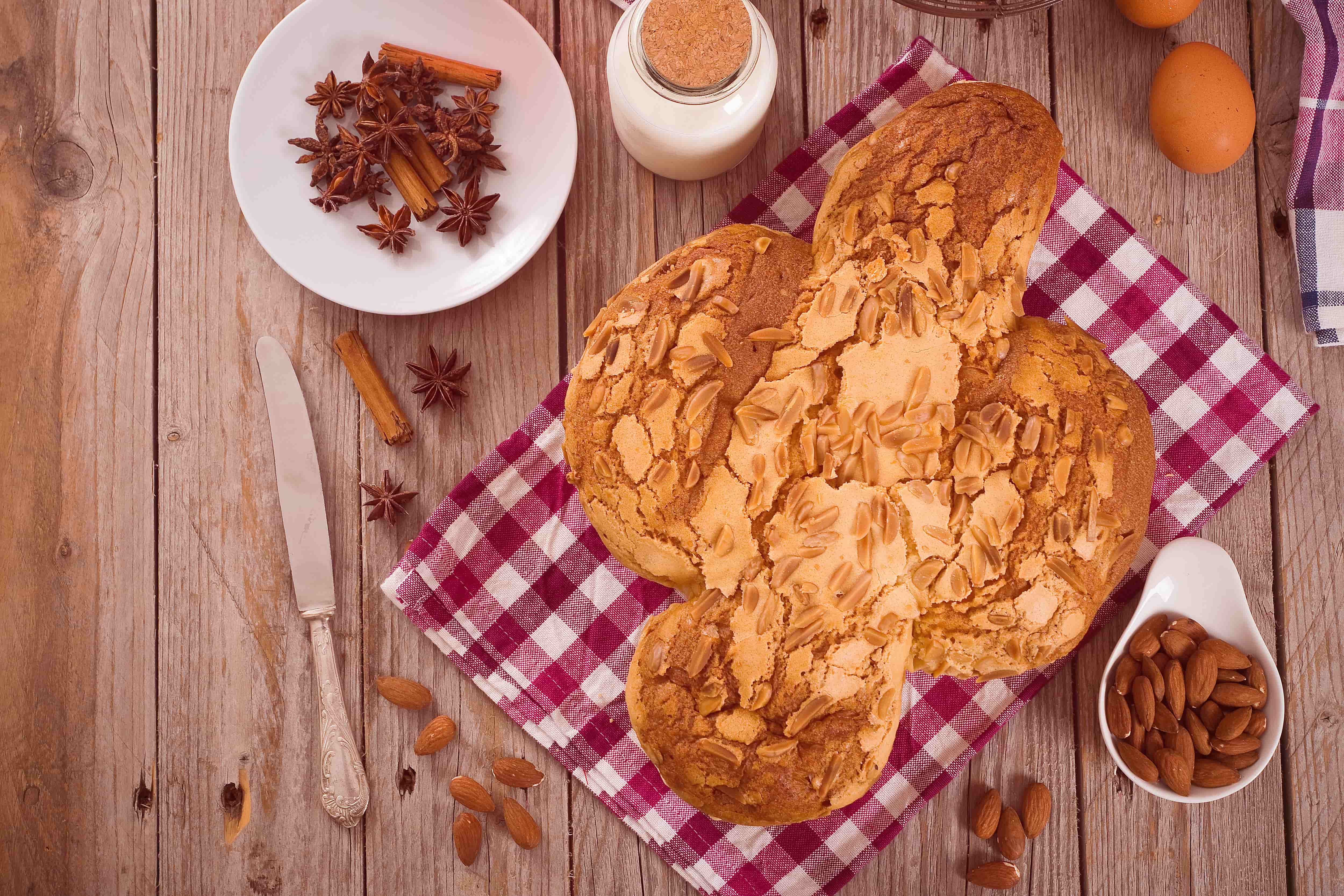 Easter colomba cake with potato dough and chocolate chips