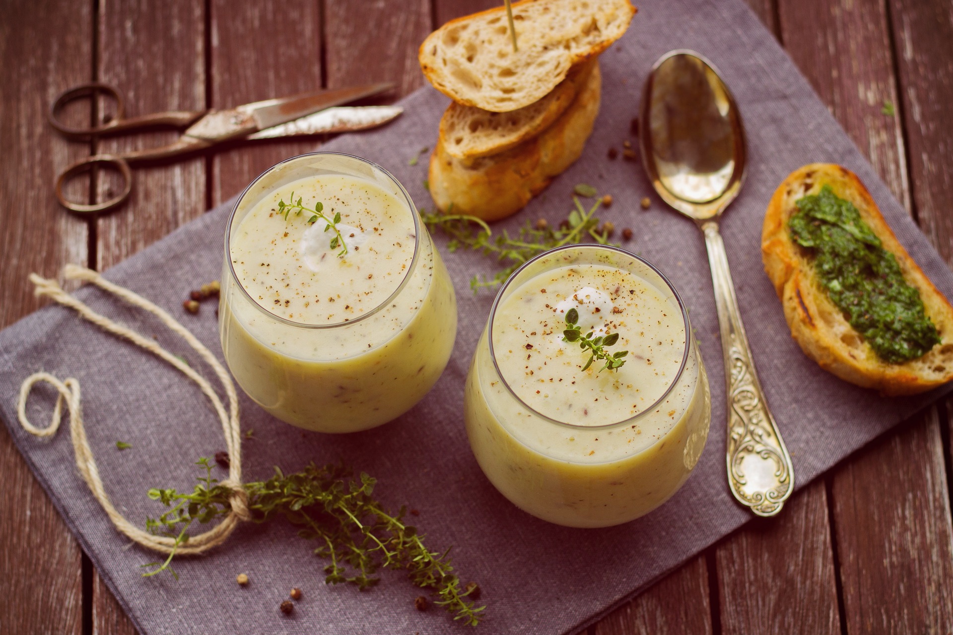 Creamy potato soup with thyme
