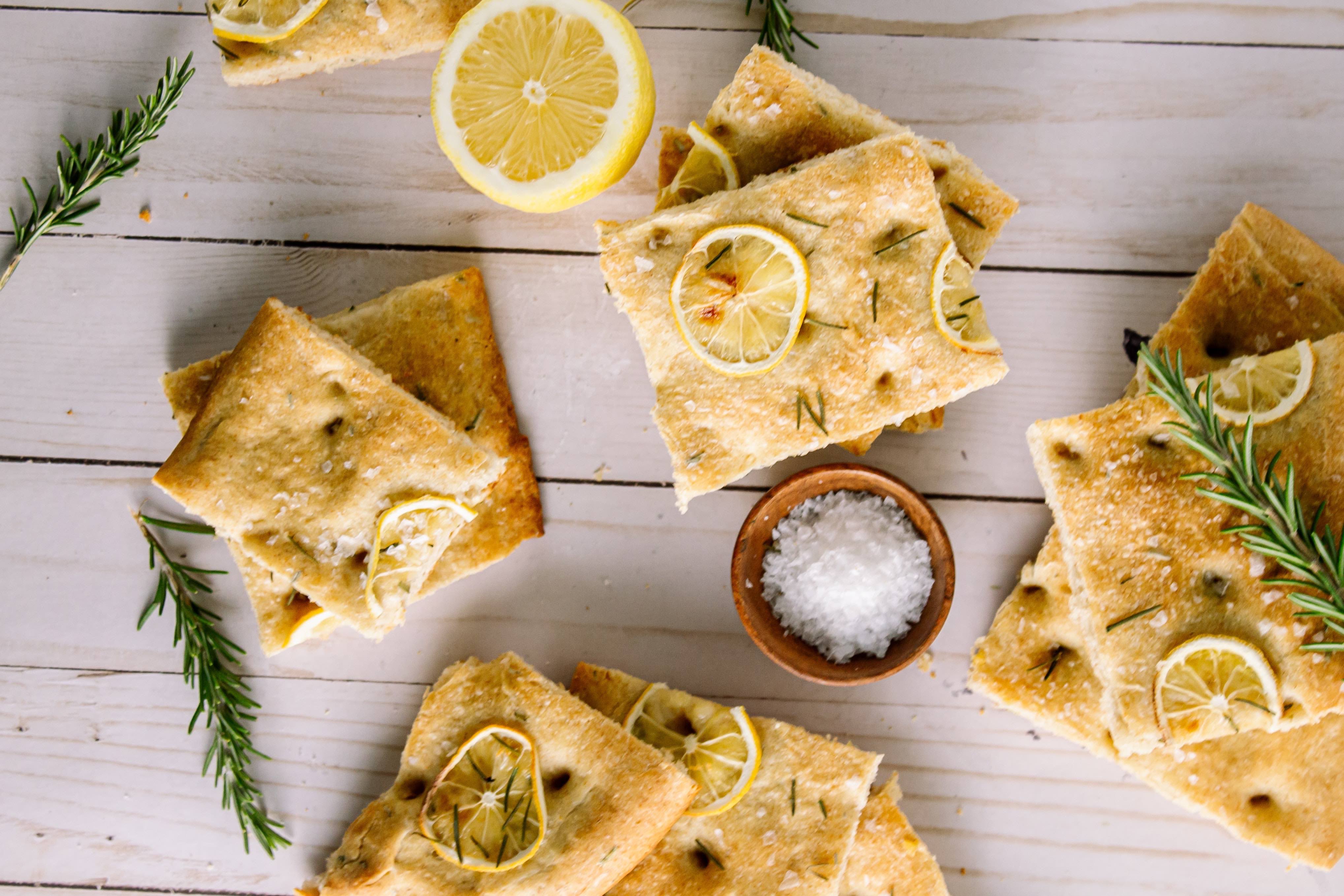 Potato focaccia with lemon and rosemary