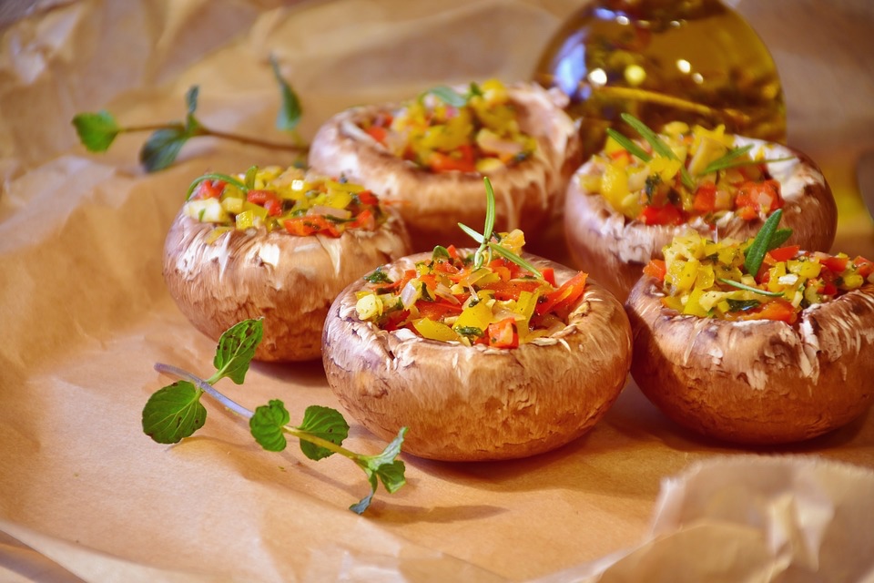 Mushrooms stuffed with potatoes and peppers