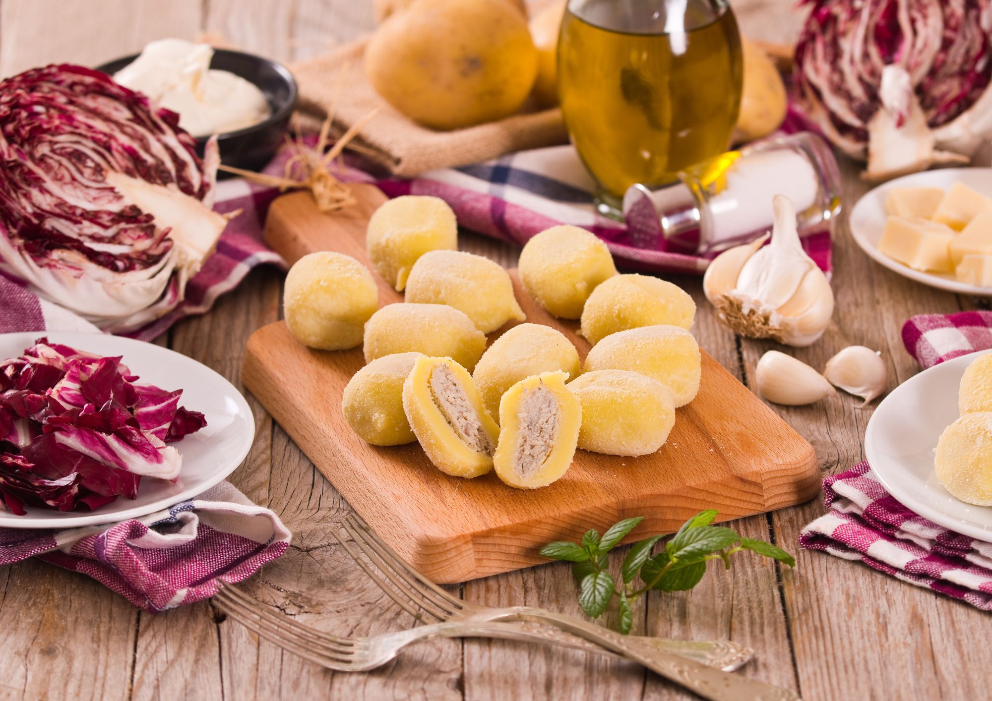 Colomba potato gnocchi stuffed with radicchio and ricotta