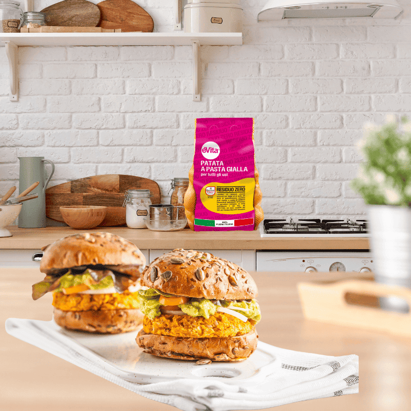 Hamburger di patate Residuo zero èVita a pasta gialla e ceci: la bontà che ti sorprende!