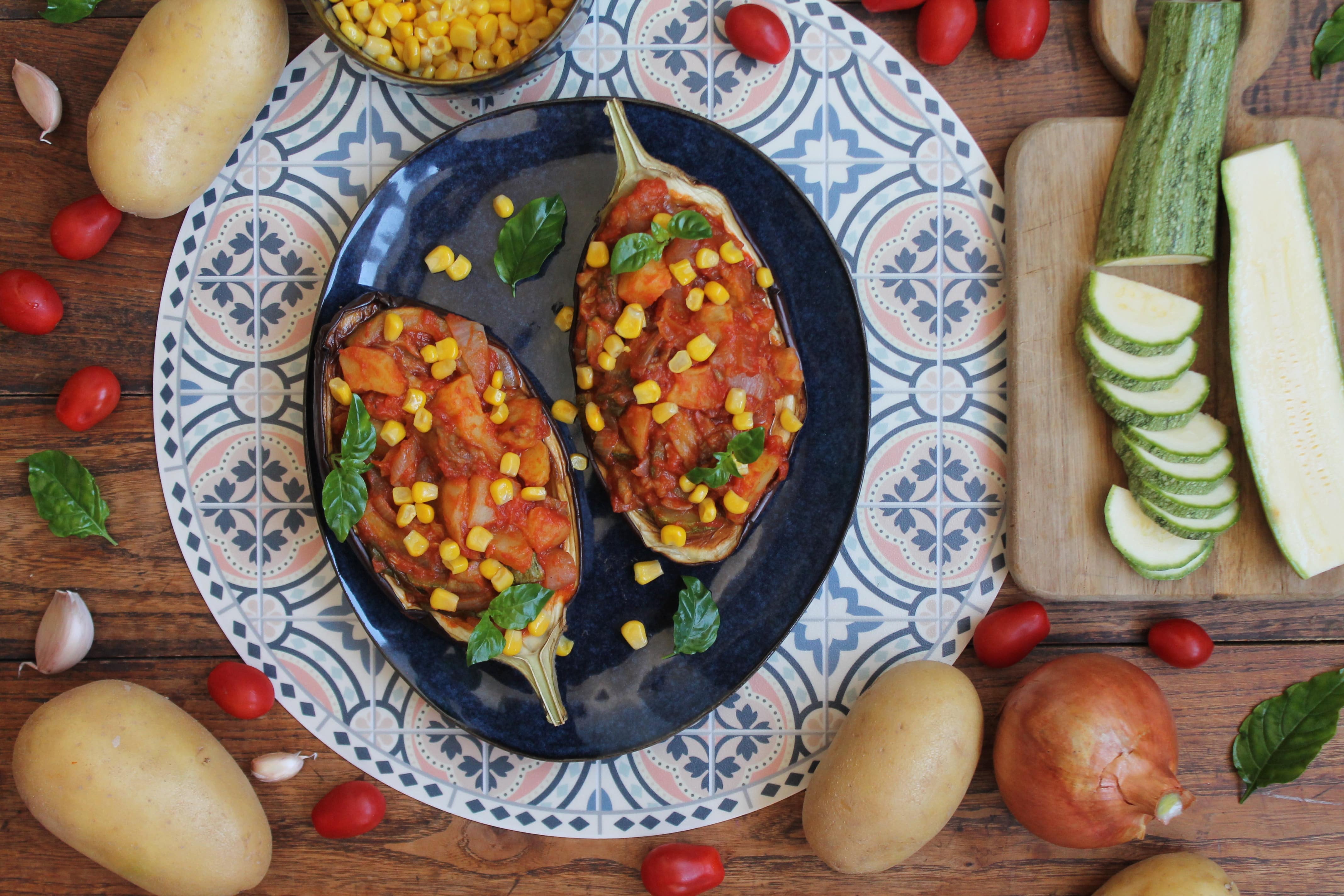 Aubergines stuffed with Arizona potatoes and vegetables