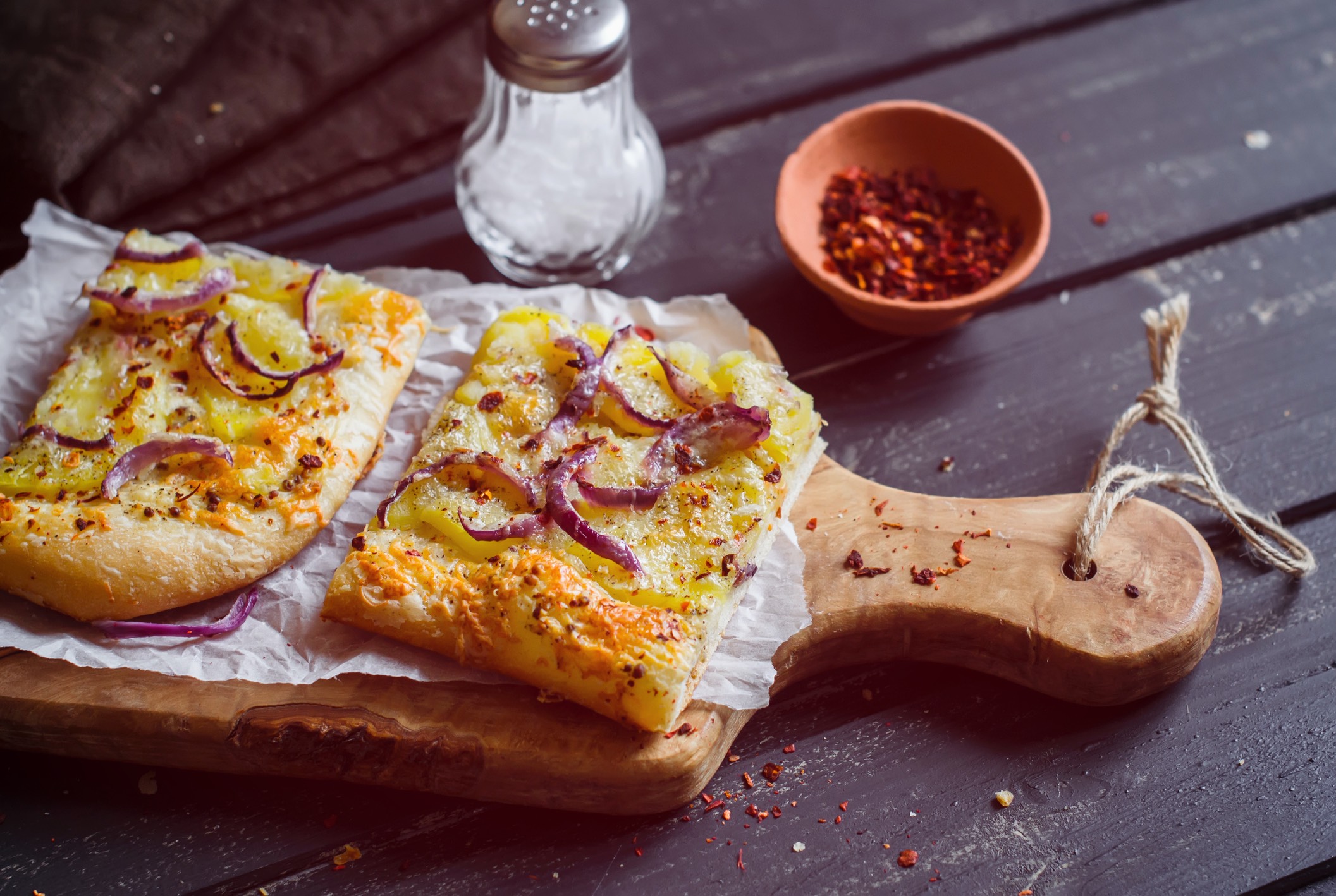 Pizza with potatoes and onions