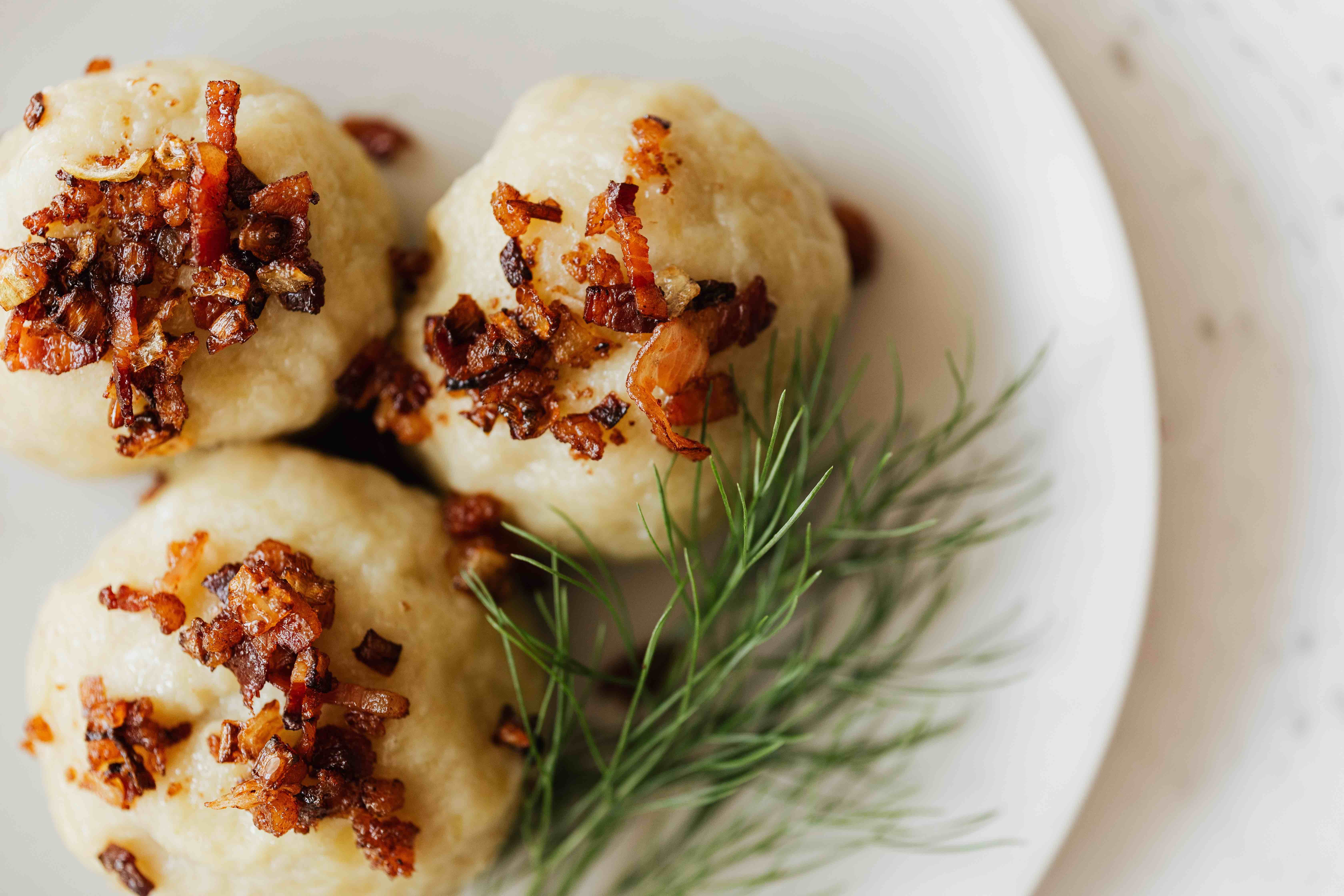 Potato balls with crispy guanciale cured pork