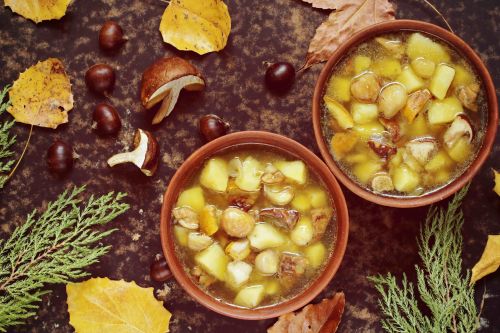 Potato, chestnut and mushroom soup