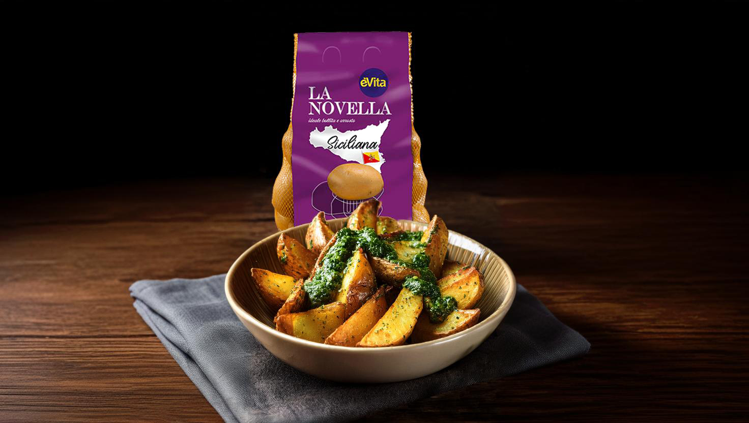 Roast potatoes in chimichurri sauce