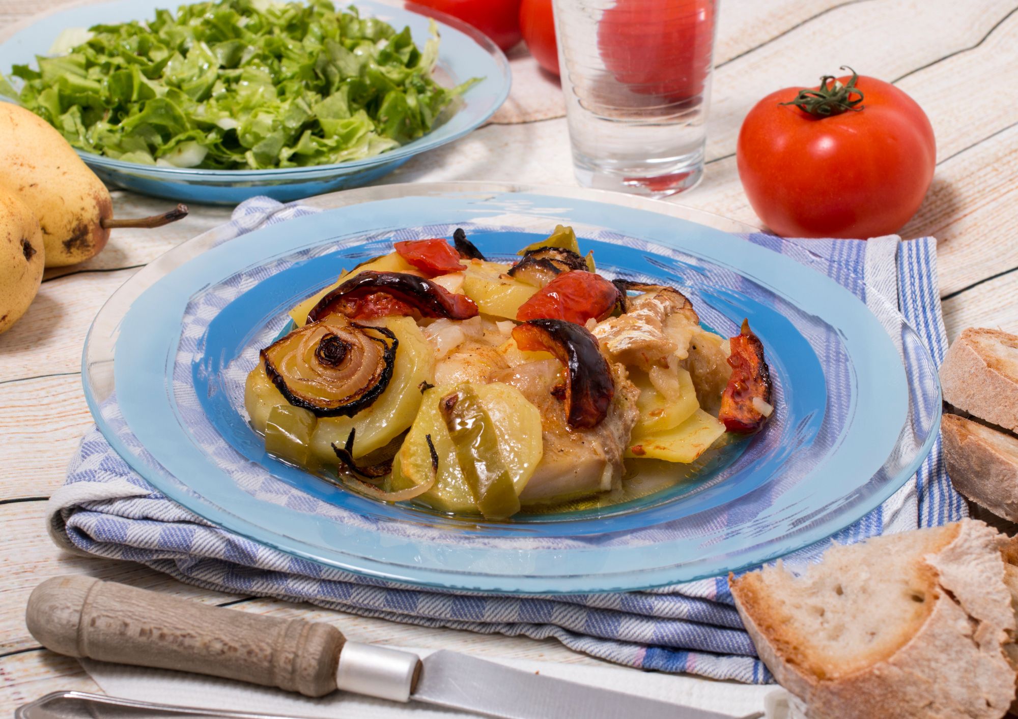 Salted cod with peppers and Twister potatoes