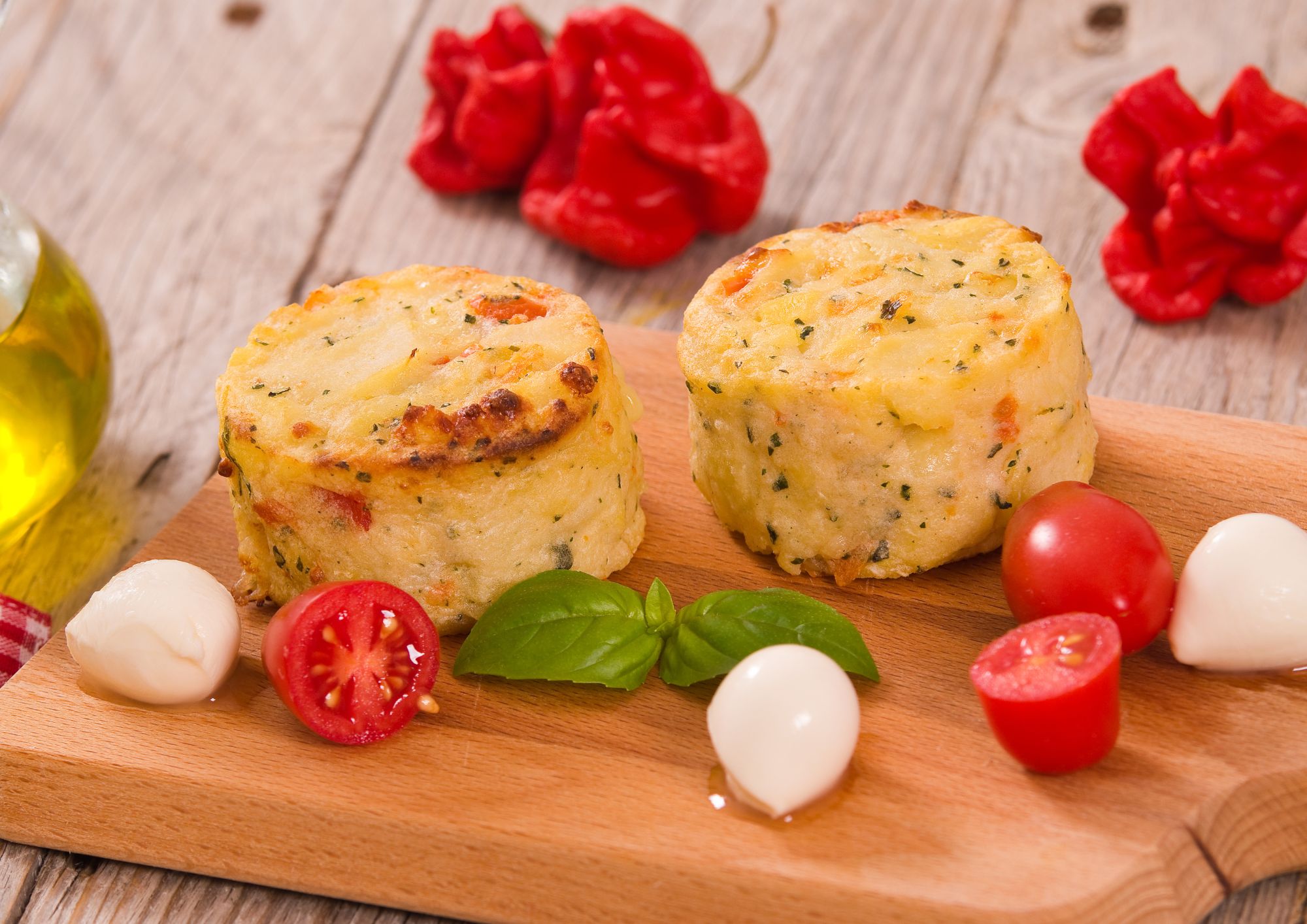 Caprese-style mini Twister potato flans