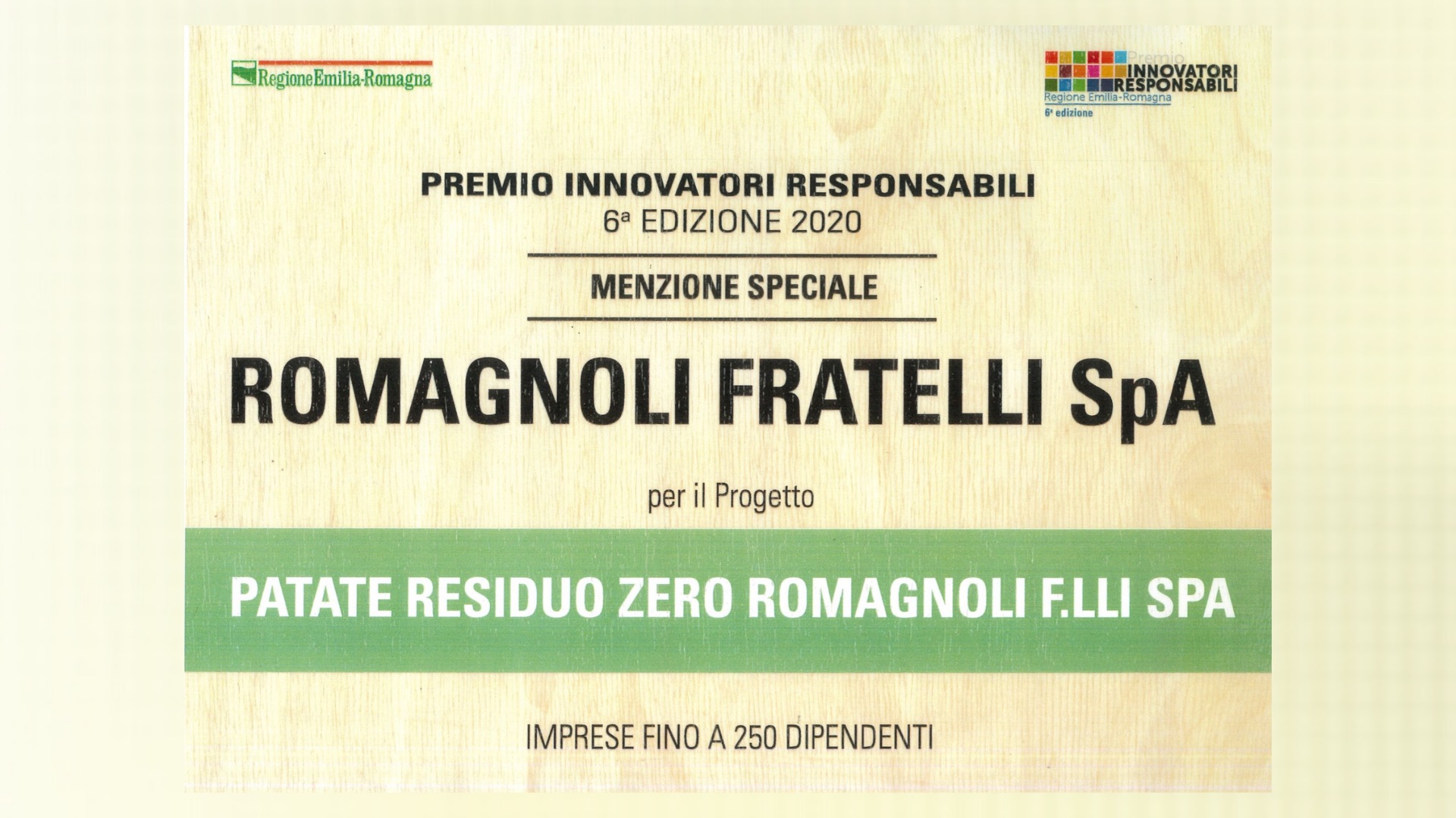 Romagnoli F.lli Spa gets a special mention at the Responsible Innovators Awards 