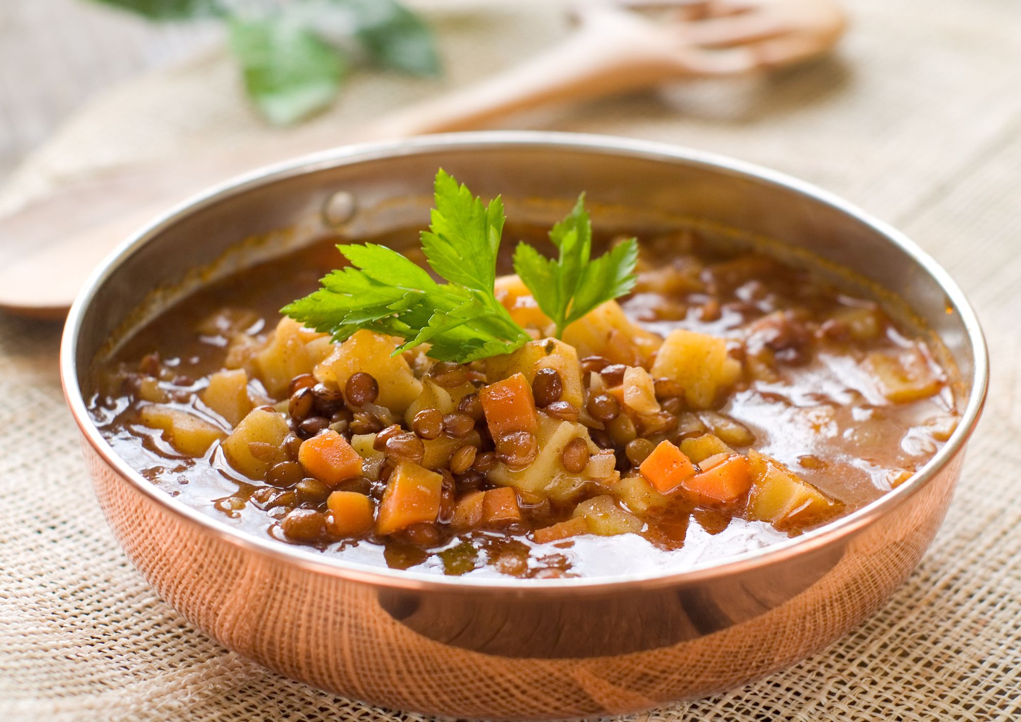 Lentil soup with carrots and Constance potatoes