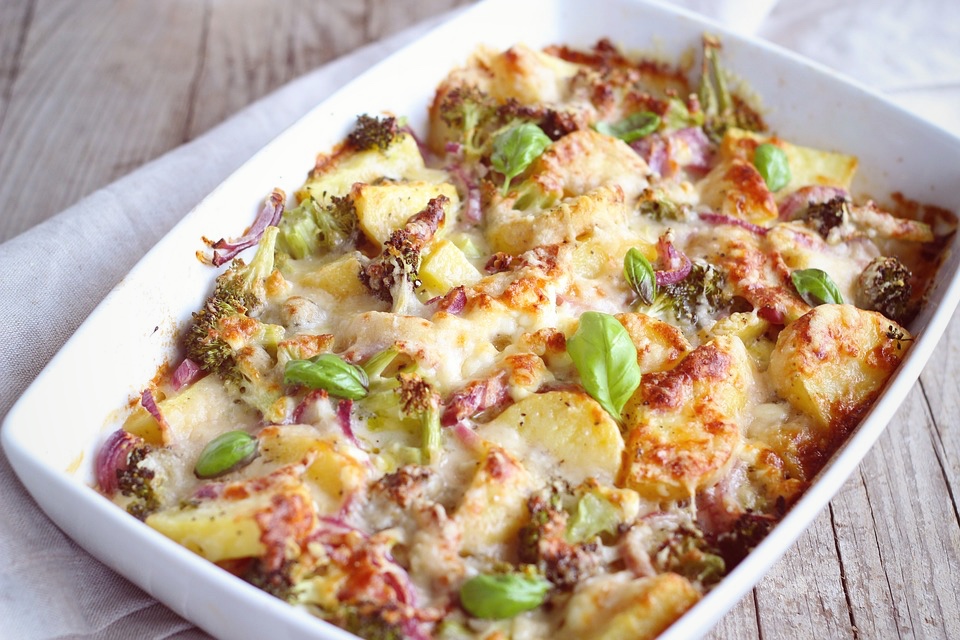 Potato, broccoli and red onion flan