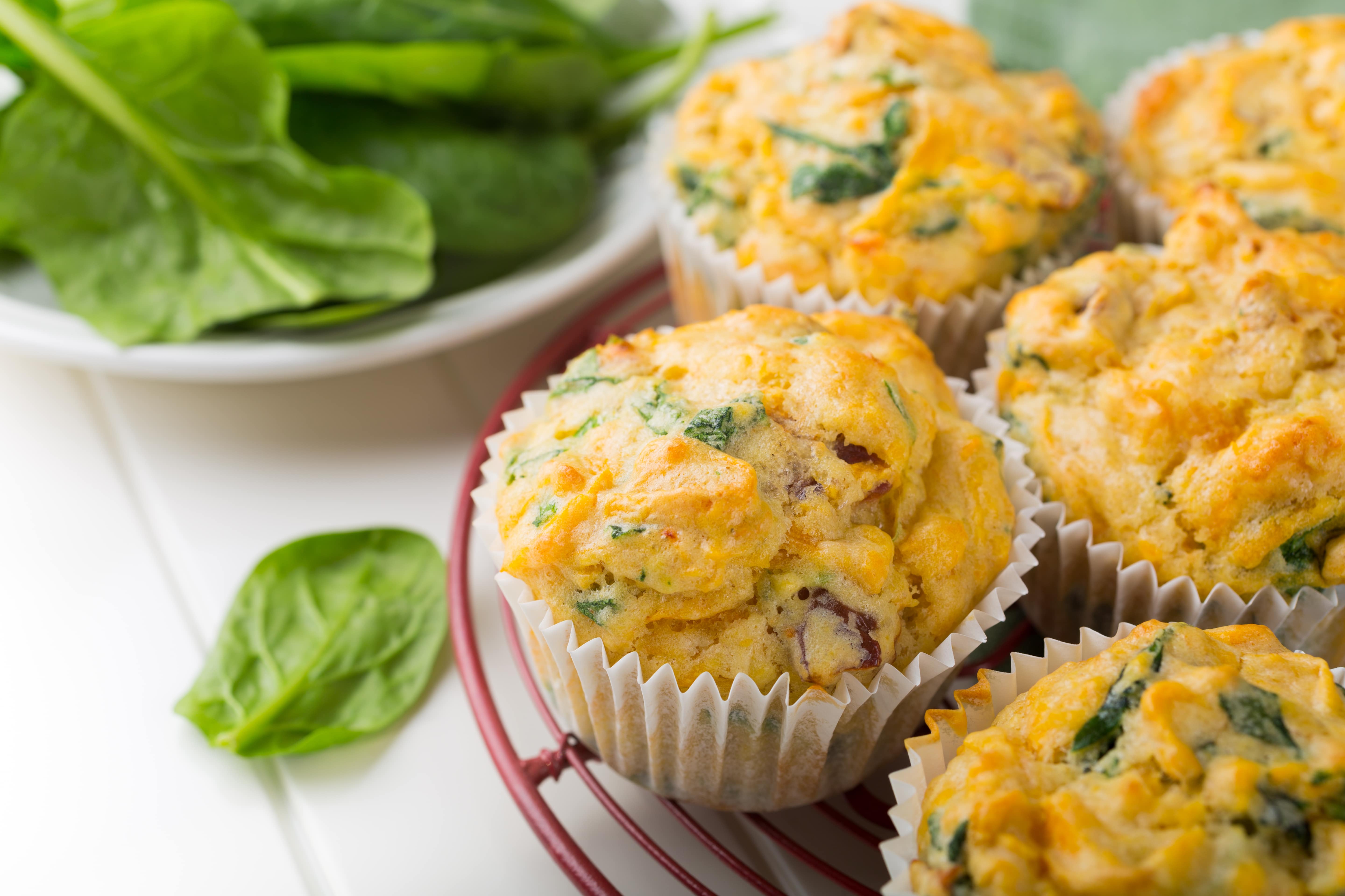Sweet potato, spinach and smoked scamorza cheese muffins